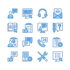 Poster - Customer service line icons. Simple vector symbols. Set of blue color filled outline icons
