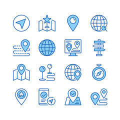 Poster - Navigation line icons. Simple vector symbols. Set of blue color filled outline icons