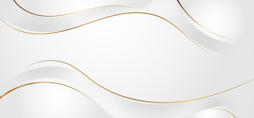 Wall Mural - Abstract white and gray dynamic waves background with gold line curve luxury style.