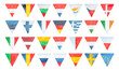 © Julija - Watercolor illustration set of triangular flags of European Union member countries. Hand painted watercolour graphic drawing, cut out clip art elements for design, print, stickers, banner, poster.