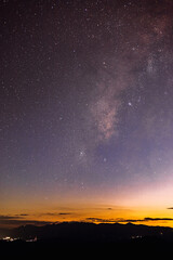 Wall Mural - amazing galaxy with the milky way and golden bright light before sunset,