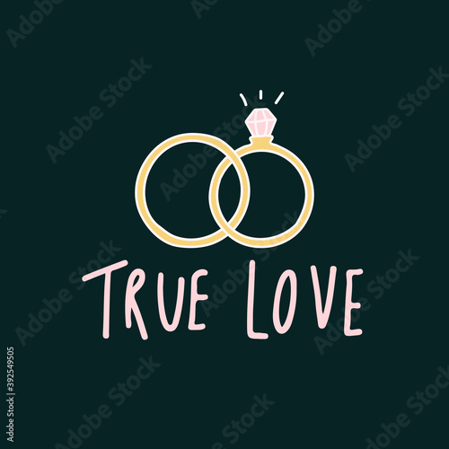 Cuadros en Lienzo True love typography with wedding rings vector