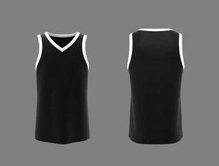 black sleeveless t-shirt mockup in front and back views, design presentation for print, 3d illustrat