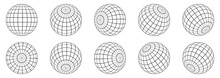 3d Spheres Globe Earth. Linear Globe Grid In Different Angles.