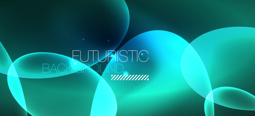 Neon ellipses abstract backgrounds. Shiny bright round shapes glowing in the dark. Vector futuristic illustrations for covers, banners, flyers and posters and other