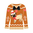 Christmas ugly sweater with pug in christmas costume vector illustration