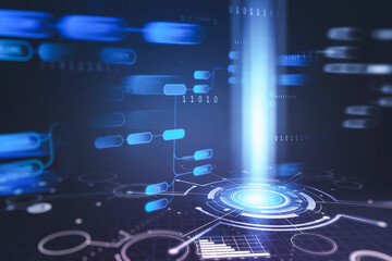 Poster - Futuristic digital interface over blue