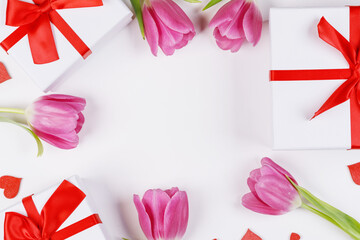 Poster - Pink tulips hearts gifts card