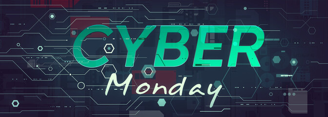 Poster - Cyber Monday modern futuristic wide computer technology banner