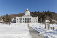 MONTPELIER, VERMONT, USA - FEBRUARY, 20, 2020: City View Of The Capital City Of Vermont At Winter