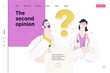 © grivina - Medical insurance template -second opinion on a matter -modern flat vector concept digital illustration of two doctors and a question mark, second medical opinion metaphor, medical insurance plan