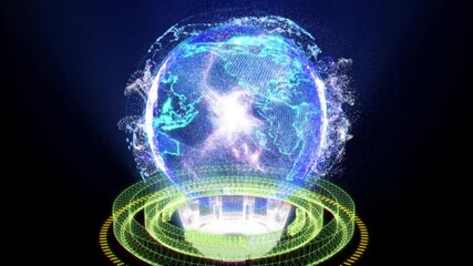 Aufkleber - Digital Futuristic Spinning World On 3D Rendering Circle Wireframe Gear Wheel 4K Animation.