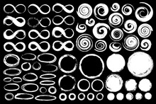 Set Of Hand Painted Ink Circles, Ovals, Infinity Symbols And Spirals