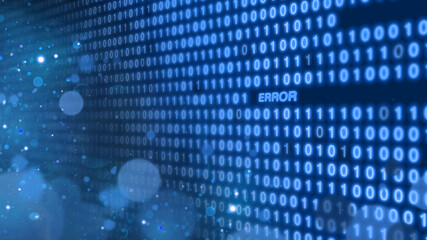 lignes de code binaire bleues sur un écran d'ordinateur avec une erreur