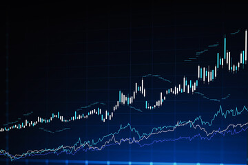 Wall Mural - modern stock market and graph interface over dark blue background. concept of trading. 3d rendering 