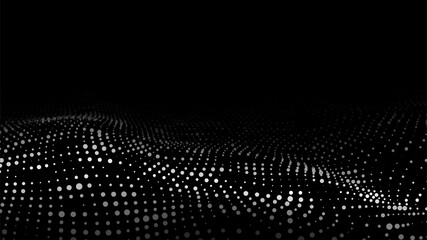 Poster - Digital dynamic wave of particles. Big data visualization. Vector abstract black futuristic background.