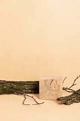 Wall Mural - Empty wooden podium for products presentation. Display stand over neutral color background. Natural pedesta
