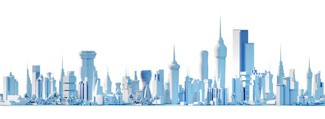 Wall Mural - Modern City 3D render view. Business and banking area with skyscrapers, modern corporate architecture, Capital city, futuristic cityscape. Business background 