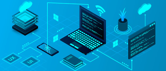 Fototapete - Programming web banner, vector illustrator