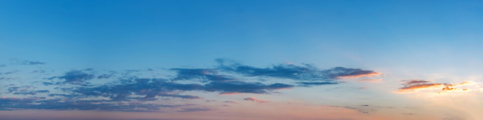 Wall Mural - Dramatic panorama sky with cloud on sunrise and sunset time. Panoramic image.