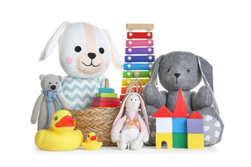 Poster - Set of different toys on white background