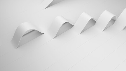 Poster - White folds of stripes on a surface. Deformed creased surface with soft light. Modern bright backdrop with wrinkles in minimalistic style. 3D Render Illustration