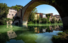 Ponte Della Concordia Or Diocleziano, Ancient Roman Bridge Over The River Metauro. Fossombrone, Province Pesaro And Urbino, Marche, Italy, Europe.