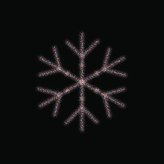 Poster - Glitter snowflake on black background for decorative design. Merry Christmas. Abstract glitter snowflake. Xmas celebration. Holiday texture. Template celebration. Christmas banner. Design element.