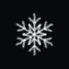 Poster - Glitter snowflake on black background for decorative design. Merry Christmas. Abstract glitter snowflake. Xmas celebration. Holiday texture. Template celebration. Christmas banner. Design element.