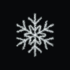 Poster - Glitter snowflake on black background for decorative design. Merry Christmas. Abstract glitter snowflake. Xmas celebration. Holiday texture. Template celebration. Christmas banner. Design element.