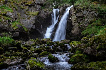 Double waterfall in a forest