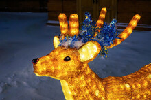 Light Acrylic Deer Figure, Reindeer Christmas Decoration Illuminated In Winter City Park