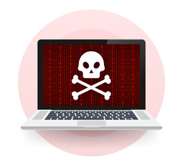 Sticker - Cyber attack. Data Phishing with fishing hook, laptop, internet security. Vector stock illustration.