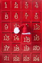 Red Wooden Advent Calendar With Surprise For Christmas