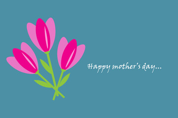  Happy mother's day, pink tulips, floral composition, great card, natural design, spring, vector illustration, vintage style
