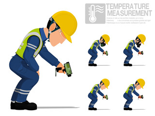 Wall Mural - Set of industrial worker using pyrometer for measuring temperature.