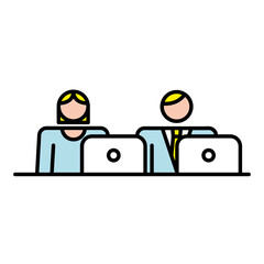 Sticker - business couple with laptop avatars characters workers