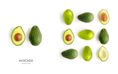 Wall Mural - Creative layout made of avocado on the white background.Flat lay. Food concept.