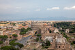 Panoramic view of city Rome with Roman forum and Colosseum from Vittoriano