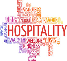 Hospitality Vector Illustration Word Cloud Isolated On A White Background.