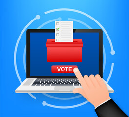 Poster - Hand puts vote bulletin into vote box. Voting concept. Ballot box. Vector stock illustration.