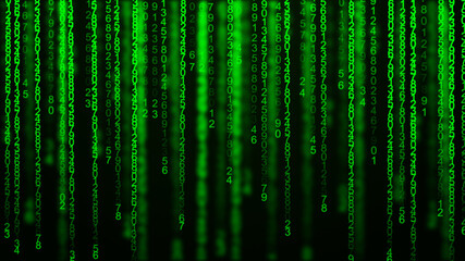 Wall Mural - Matrix of random numbers. Flying numbers. Binary computer code. Abstract digital background. 3d rendering.