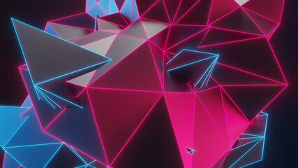 Poster - Abstract background with triangles from blue and red lines glowing in the dark