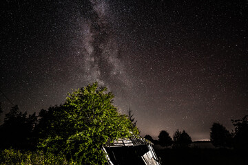 Wall Mural - overhead milky way with stars in clear summer night. country side.