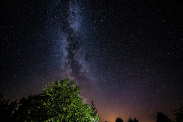 Wall Mural - overhead milky way with stars in clear summer night. country side.