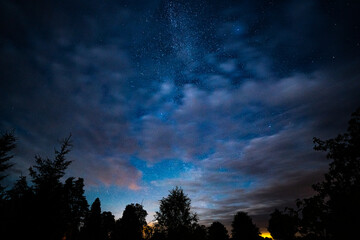 Wall Mural - overhead milky way with stars in clear summer night. country side.