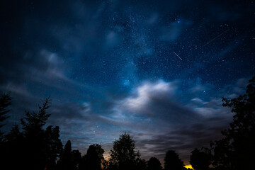 Wall Mural - overhead milky way with stars in clear summer night. country side.