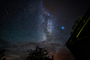 Wall Mural - overhead milky way with stars in clear summer night. country side.