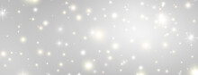 Glitter Lights Effect Long Banner. Magic Dust Particles. Christmas Design. Bright Golden And White Sparkles On Grey Background. Shining Stars Composition. Sun Flash. Vector Illustration