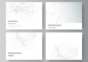 Poster - Vector layout of presentation slides design business templates, template for presentation brochure, brochure cover, report. Gray technology background with connecting lines and dots. Network concept.